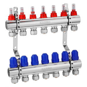 Колектор в зборі (євроконус, витратомір, термостатичний вентиль) на 7 виходів Karro KR-20160 №1