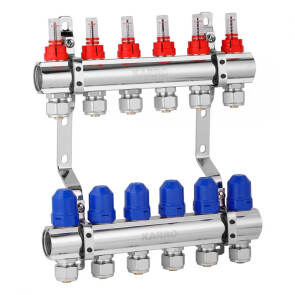Колектор в зборі (євроконус, витратомір, термостатичний вентиль) на 6 виходів Karro KR-20160 №1