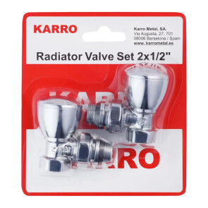 Комплект радіаторних кутових кранів верхні Karro 1/2" хромовані №1
