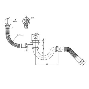 Сифон для ванны Polmark с выпуском 1 1/2" перели и гофр 40x40/50 PM 40 SF 30 01 №2