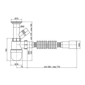 Сифон для мойки Polmark 1 1/2"x40 с литым выпуском и гофротрубой 40x40/50 PM 40 SF 20 03 №2