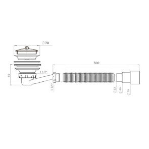 Сифон Waterstal SE 3860 для душ. поддона 1 1/2″ низкий с гофрой 32х32/40/50 №2