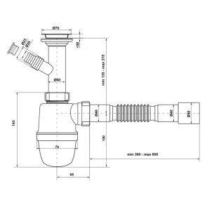 Сифон для раковины KronoPlast 1 1/2''х40 мм с литым выпуском и отводом для стиральной машины SY13000043 (У1550) №2