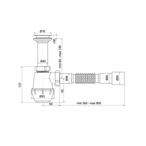 Сифон для кухні ZERIX SK-01-A 1 1/2"x40 з литим випуском №2