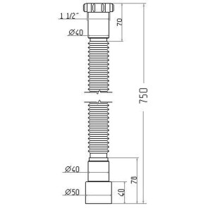 Гнучка труба Waterstal АС-1013 1 1/2"х40/50 з гайкою, 750мм №2