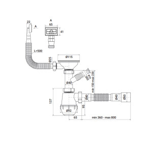 Сифон для кухні ZERIX SK-02-B 3 1/2"x40 з різьб. випуском та відведенням для пральної машини №2