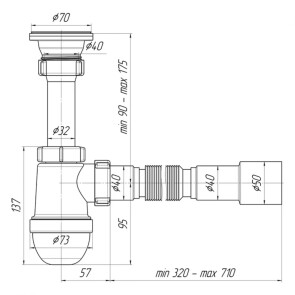 Сифон для раковини ANIplast з різьбовим випуском 70 мм, з гнучкою трубою 40х40/50 мм С0115EU №2