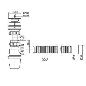 Сифон Waterstal А-3202 під умивальник з гофрою 1 1/4" 40/50 №2