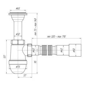 Сифон для раковины ANIplast с литым выпуском 64 мм, с гибкой трубой 40х40/50 мм C2015EU №2