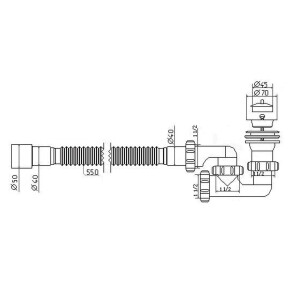 Сифон Waterstal А-82589 для душ. поддона регулир. 1 1/2" 40/50 с гибкой трубой №2