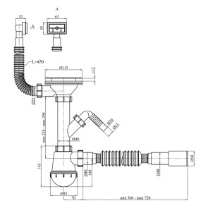 Сифон для кухонной мойки Kroner KRP - KS02-1 3 1/2"х40/50 с отводом для стиральной машины, с квадратным переливом №2