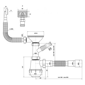 Сифон для кухонной раковины KronoPlast 3 1/2''х40 мм с резьбовым выпуском, отводом для стиральной машины, с квадратным переливом SM27020343 (EM1550) №2