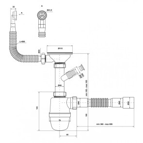 Сифон для кухонної раковини KronoPlast 3 1/2''х40 мм з відводом для пральної машини SY27020243 №2