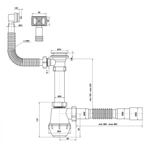 Сифон для кухонной раковины KronoPlast 1 1/2''х40 мм с резьбовым выпуском, с квадратным переливом SM26010343 №2