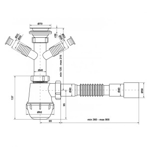 Сифон для кухонної раковини KronoPlast 1 1/2''х40 мм з різьбовим випуском, відводом для пральної/посудомийної машини SM14030043 №2