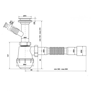 Сифон для кухонной раковины KronoPlast 1 1/2''х40 мм с литым выпуском, отводом для стиральной машины SM13000043 (М1550) №2