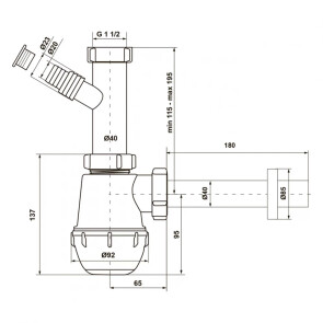 Сифон для кухонной раковины KronoPlast 1 1/2''40 мм без выпуска, с отводом для стиральной машины и прямой трубой SM10020002 №2
