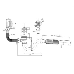 Сифон для ванни Kroner KRP - BS02 1 1/2"х40/50 з переливом, прямоточний №2