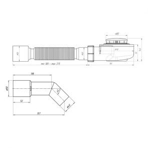 Сифон для душового піддона ANIplast E556CEU 1/2*60, h 53 мм, з 2 трубками №2