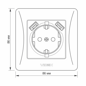 Розетка одинарна із заземленням та 2USB чорний графіт VIDEX BINERA №5