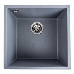 Гранітна мийка для кухні PLATINUM 4040 RUBA матовий сірий металік №1