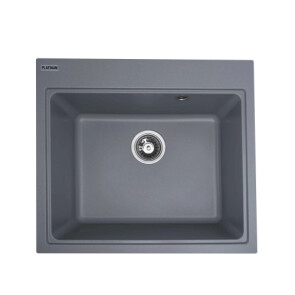 Гранітна мийка для кухні PLATINUM 5852 VESTA матова Сірий металік №1