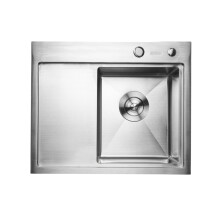 Кухонна мийка PLATINUM HANDMADE 580Х480Х220 R Нержавійка (Товщина 3,0/1,5 ММ, корзина та дозатор в комплекті)