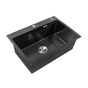 Кухонна мийка PLATINUM HANDMADE PVD 650Х450Х220 Чорна (Товщина 3,0/1,5 мм, корзина та дозатор в комплекті) №4