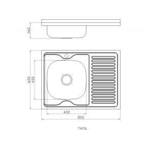 Кухонна мийка з нержавіючої сталі Platinum САТИН 8060 L (0.5/160 мм) №6