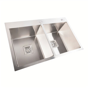 Кухонна мийка нержавійка Platinum Handmade HDB на дві чаші (квадратний сифон, 3.0/1.0) №2