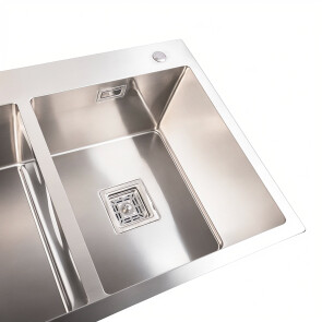 Кухонна мийка нержавійка Platinum Handmade HDB на дві чаші (квадратний сифон, 3.0/1.0) №4
