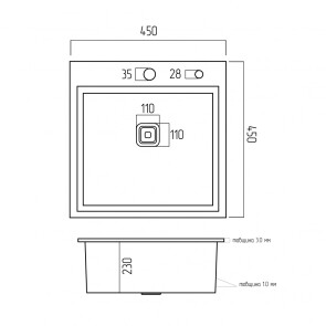 Мойка PVD Platinum Handmade HSBB 450x450x220 черная (квадратный сифон.3,0/1,0) №6