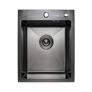 Мийка для кухні Platinum Handmade PVD чорна 400x500x220 (товщина 3,0/1,5 мм + корзина та дозатор в комплекті) №1