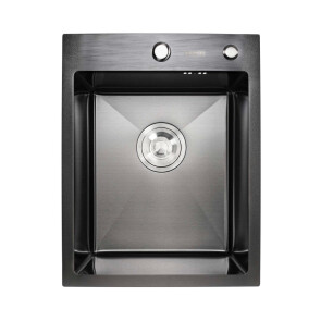 Мийка для кухні Platinum Handmade PVD чорна 400x500x220 (товщина 3,0/1,5 мм + корзина та дозатор в комплекті) №2