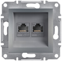 Розетка компьютерная, RJ45, кат.5е, UTP, двойная Сталь, Asfora EPH4400162