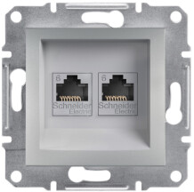 Розетка компьютерная, RJ45, кат.6, UTP, двойная Алюминий, Asfora EPH4800161