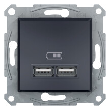 Розетка USB, 2 виходи 2.0, 5V-DC, макс 2.1A, Антрацит, Asfora EPH2700271
