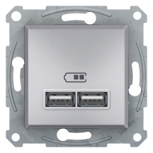 Розетка USB, 2 виходи 2.0, 5V-DC, макс 2.1A, Алюміній, Asfora EPH2700261