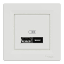 Розетка USB, 2 виходи, тип А+С 2,4А, Біла, Asfora EPH2700321