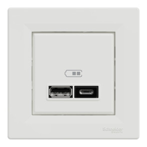 Розетка USB, 2 выхода, тип А+С 2,4А, Белая, Asfora EPH2700321 №1