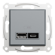 Розетка USB, 2 выхода, тип А+С 2,4А, Сталь, Asfora EPH2700362