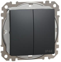 Двохклавішний вимикач IP44, 10А-250В, Чорний, Sedna Design SDD214105
