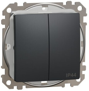Двухклавишный выключатель IP44, 10А-250В, Черный, Sedna Design SDD214105 №1