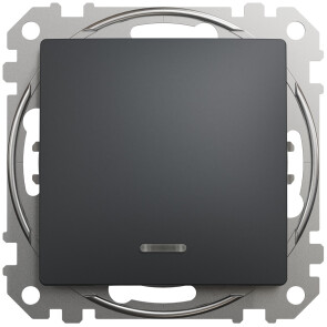 Одноклавишный проходной переключатель c подсветкой, 10А-250В, Черный, Sedna Design SDD114106L №1