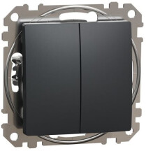 Двохклавішний кнопочний вимикач, Чорний, Sedna Design SDD114118