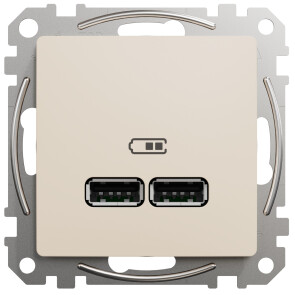 Розетка USB двойная А+А, 2.1А, 230В, Бежевый, Sedna Design SDD112401 №1