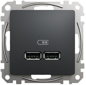 Розетка USB подвійна А+А, 2.1А, 230В, Чорний, Sedna Design SDD114401 №1