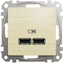 Розетка USB двойная А+А, 2.1А, 230В, Береза, Sedna Design SDD180401