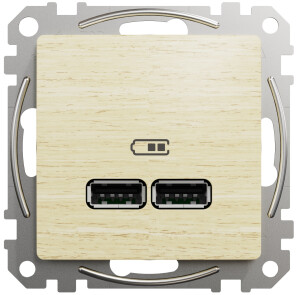 Розетка USB подвійна А+А, 2.1А, 230В, Береза, Sedna Design SDD180401 №1