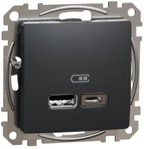 Розетка USB двойная А+С, 2.4А, 230В, Черный, Sedna Design SDD114402